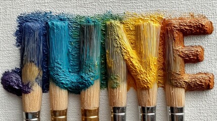 Fototapeta premium Colorful Paint Brushes Displaying Vibrant Strokes on Canvas Ideal for Artistic and Creative Pr
