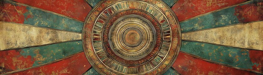 Fototapeta premium Ornate, circular design within a decorative, radiating framework.