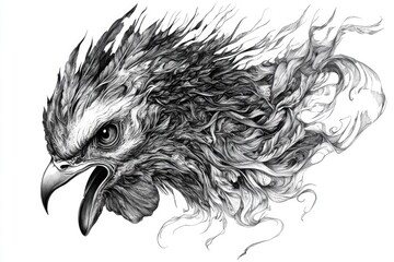 Intricate graphic design of an eagle's head.