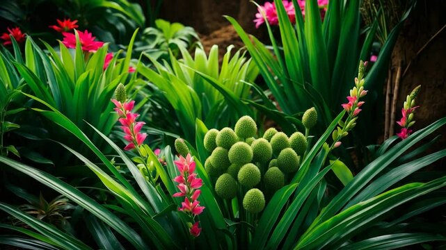 The vibrant flowers infuse a sense of charm into this scenic backdrop.