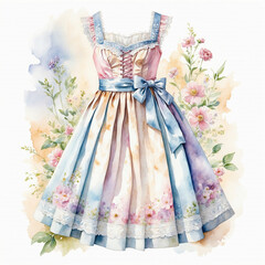 Vintage Oktoberfest watercolor illustration of a bavarian traditional dress isolated on white background, design element  