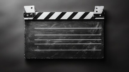 Fototapeta premium A wooden clapperboard with a film slate is displayed against a neutral background.