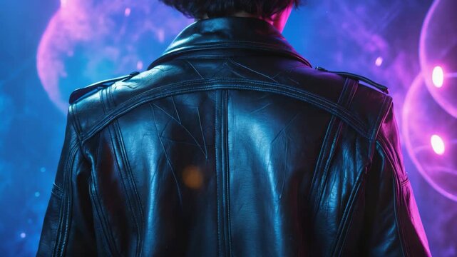 Black leather jacket back detail