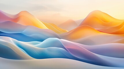 Ethereal Landscape with Soft Waves and Gradient Colors at Sunrise