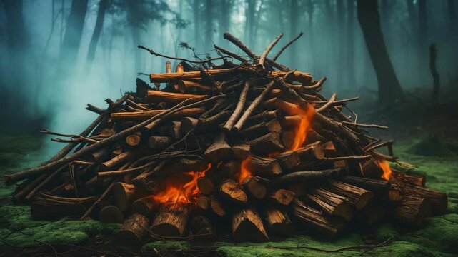 A bundle of firewood twigs found in the forest