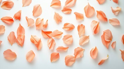 Scattered peach-colored flower petals on a white background.