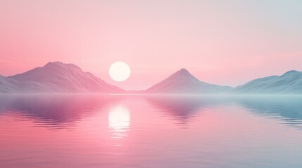 Naklejka premium Pastel sunset over a tranquil mountain lake.