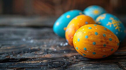 Easter eggs on a rustic wooden surface