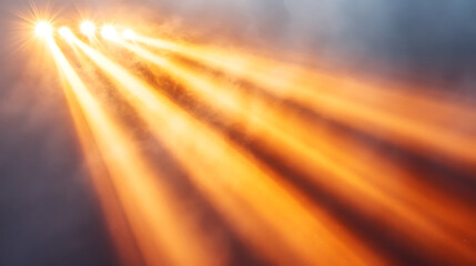 Bright light rays emanating through atmospheric mist creating a dramatic golden glow scene radiant beam of sunlight shining through smoky air powerful and evocative