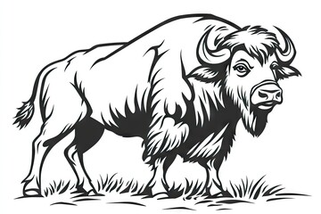 Fototapeta premium Powerful bison illustration in black and white.