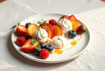 Photorealistic image of a beautifully plated simple dessert