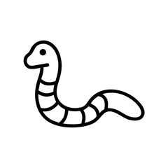 A simple drawing of a striped worm crawling across the ground with a small eye and a curved body shape