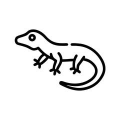 Simple outline drawing of a lizard with a curled tail and four legs on a white background image