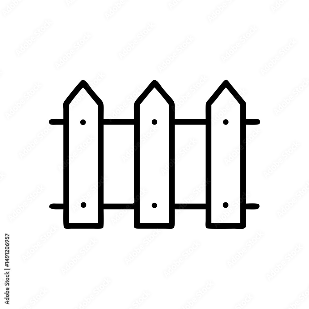 Poster A simple graphic of a picket boundary with pointed tops and horizontal rails, in a line drawing style