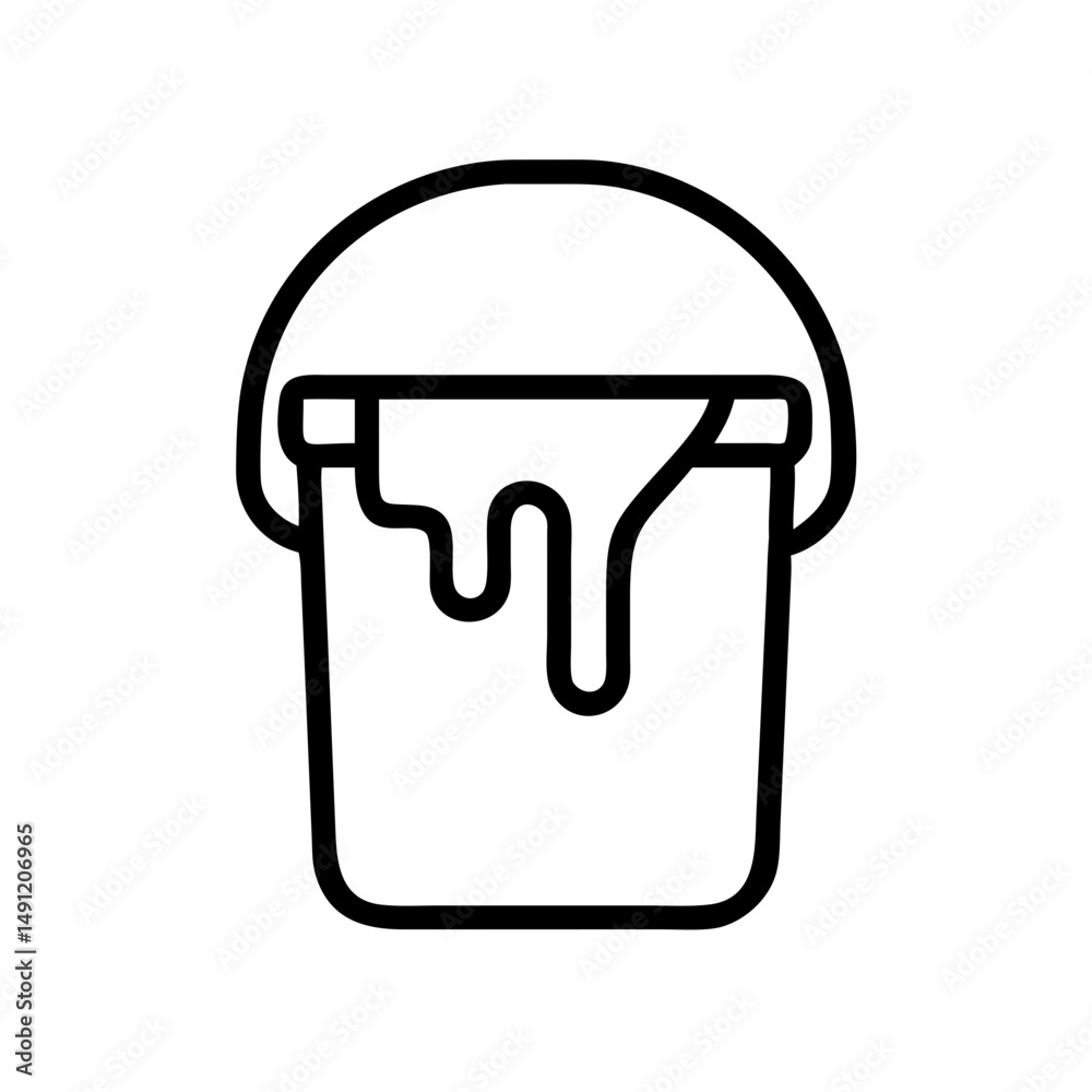 Poster simple graphic of a bucket with a handle and dripping substance inside shown in outline style design