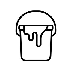 Simple graphic of a bucket with a handle and dripping substance inside shown in outline style design