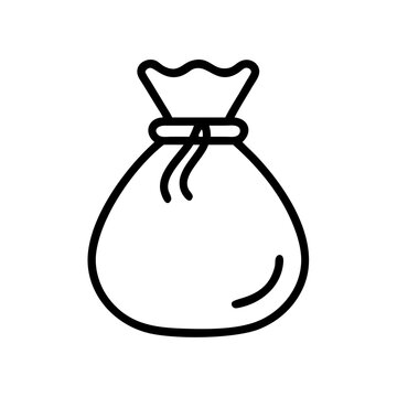 Outline drawing of a tied sack with a cinched top and visible string detail, simple and clean design