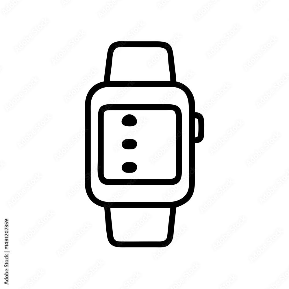 Poster a simplistic depiction of a wearable device with a band and three dots on the screen display