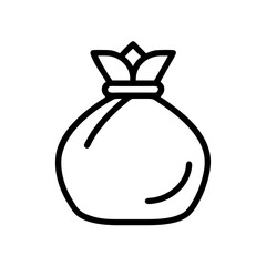 Simple graphic showing a tied sack with a decorative top in a minimalist style outline drawing