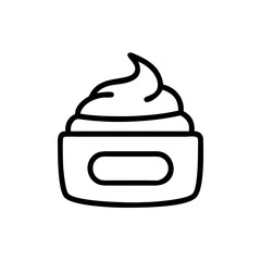 Open container filled with a thick cream or lotion with a swirl on top in black outline style