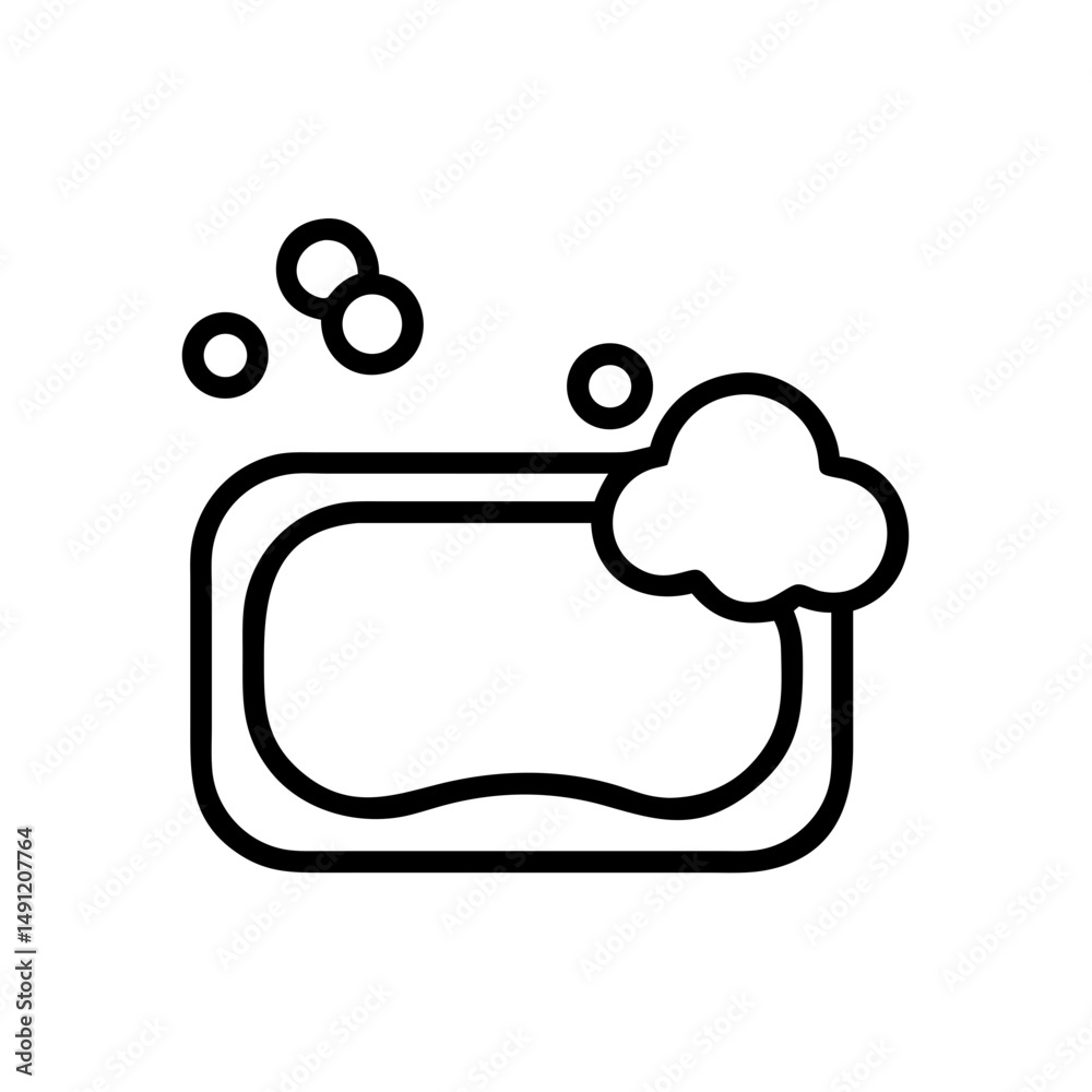 Poster A simple graphic showing a soap bar with bubbles around it indicating cleanliness and hygiene products use case