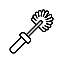 Simple graphic showing a toilet cleaning tool with a long handle and a round brush head design element