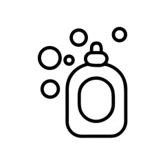 Outline drawing of a bottle with a cap and several floating circles around it in black and white style