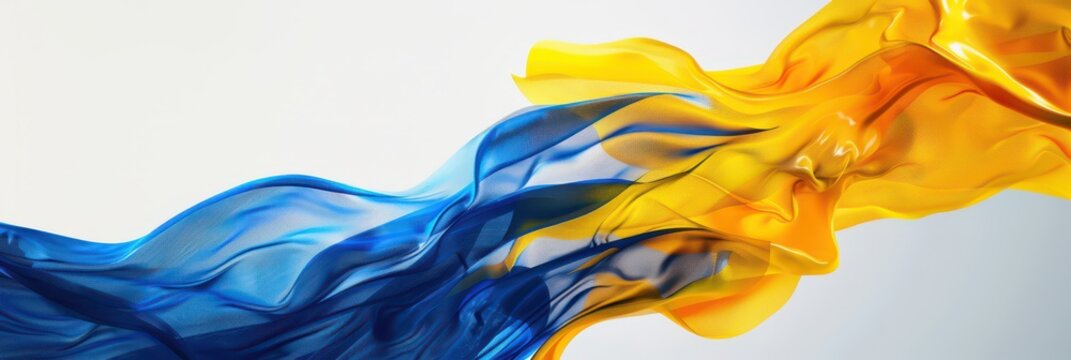 Vibrant flowing blue and yellow fabric tableau celebrating sweden national day. Sveriges nationaldag. Horizontal banner. Copy space. Background in colors of flag of Sweden