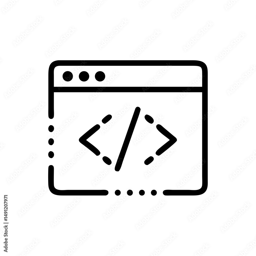 Poster Outline of a browser window displaying angle brackets and a forward slash in the center view area