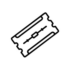 Depiction of a rectangular ticket with perforated edges and a central line design element shown