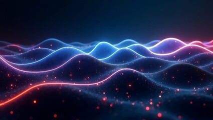 Obraz premium High quality Professional Abstract neon waves digital landscape glowing particles
