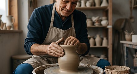 Senior man pottery wheel
