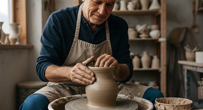 Senior man pottery wheel