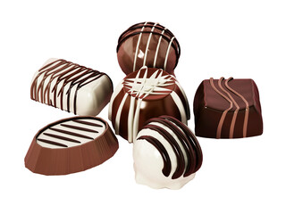 Assorted chocolates on transparent background. 3D illustration