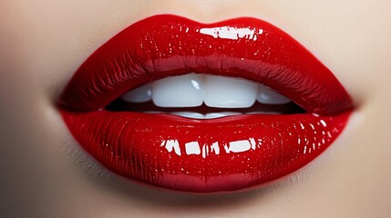 A glossy, red lipstick is prominently displayed in the stock photo.