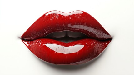 The stock photo shows two glossy, red lips in a close-up shot.