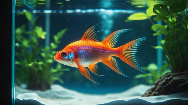 An aquarium features a pregnant swordtail.