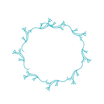 Round frame for designing postcards from blue branches