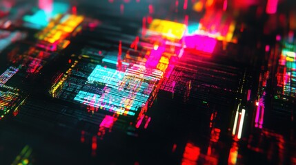 Fototapeta premium Abstract Digital Art with Bright Neon Colors and Light Flare Effects