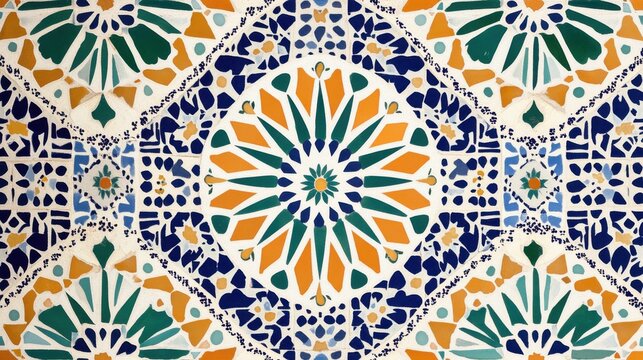 Colorful geometric tile pattern in vibrant hues and intricate design