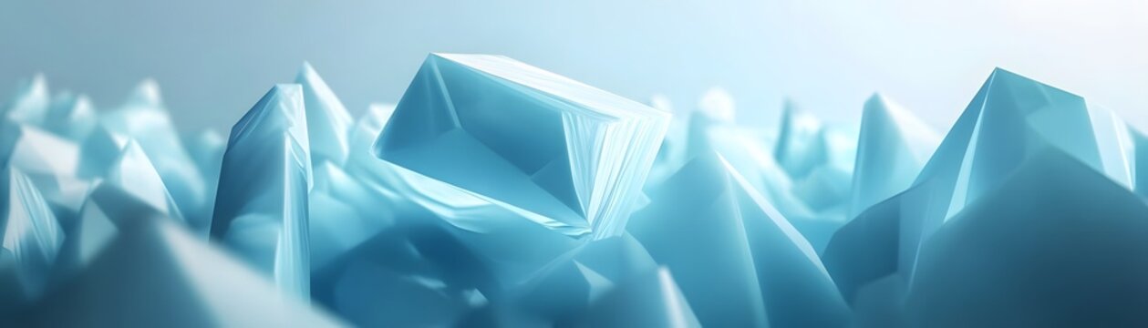 Abstract crystalline landscape of pale blue forms.
