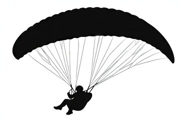 Silhouette of a paraglider soaring through the sky.