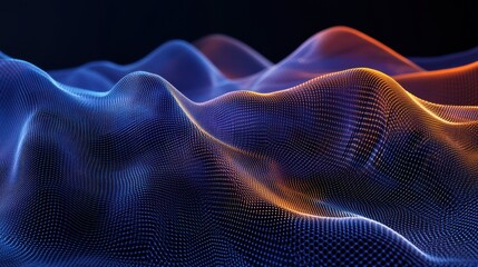 Abstract Digital Waves in Blue and Orange with Futuristic Texture