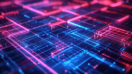 Obraz premium Abstract Digital Background with Neon Lights and Geometric Patterns