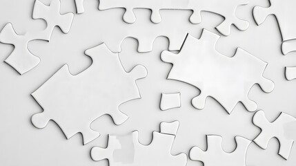 White Puzzle Pieces Background, Abstract Jigsaw Game Texture