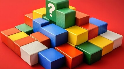 Obraz premium Colorful Wooden Blocks Pyramid Puzzle Question Mark