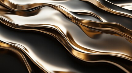 Elegant Flowing Waves of Shiny Metallic Texture in Gold and Black
