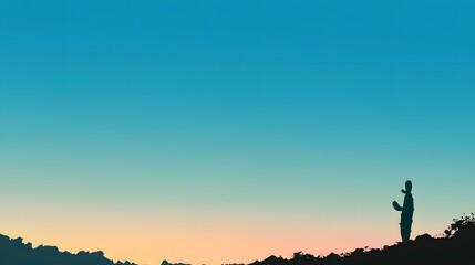 Silhouette of Cactus at Sunset Dramatic Sky Minimalist Landscape