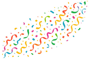 Fototapeta premium Festive confetti and ribbons cascading, generating vibrant party mood against transparent background for decorative graphic design