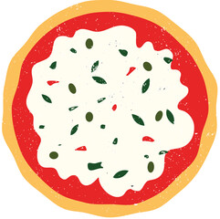 Vector illustration of a traditional Italian pizza with toppings, isolated on white background. Perfect for food design, Italian cuisine, menus, restaurants, and cultural or symbolic uses.